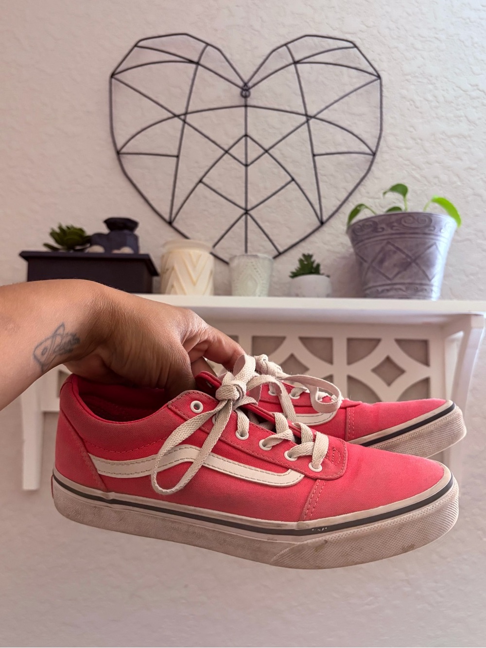Vans Coral Pink Low Top Skate Sneakers with Cream Stripe